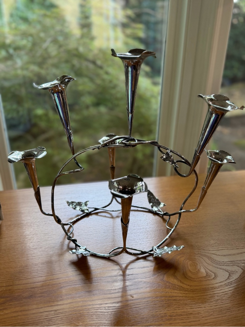 Antique Silver Plate Epergne 5 Trumpet Shaped Vases Art Nouveau Stamped N&W